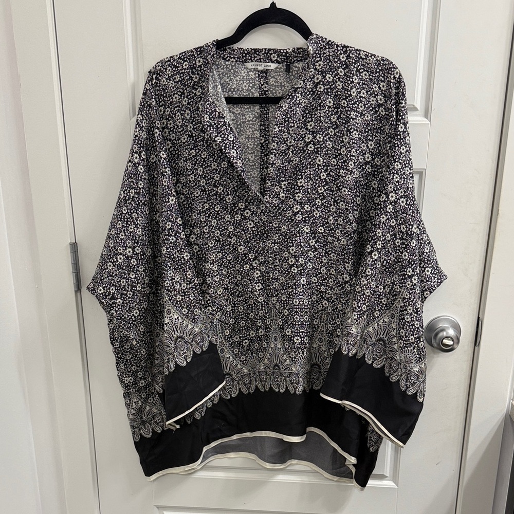 Helmut Lang Persian Floral Kimono Top Black and White Size Small 100% Silk
